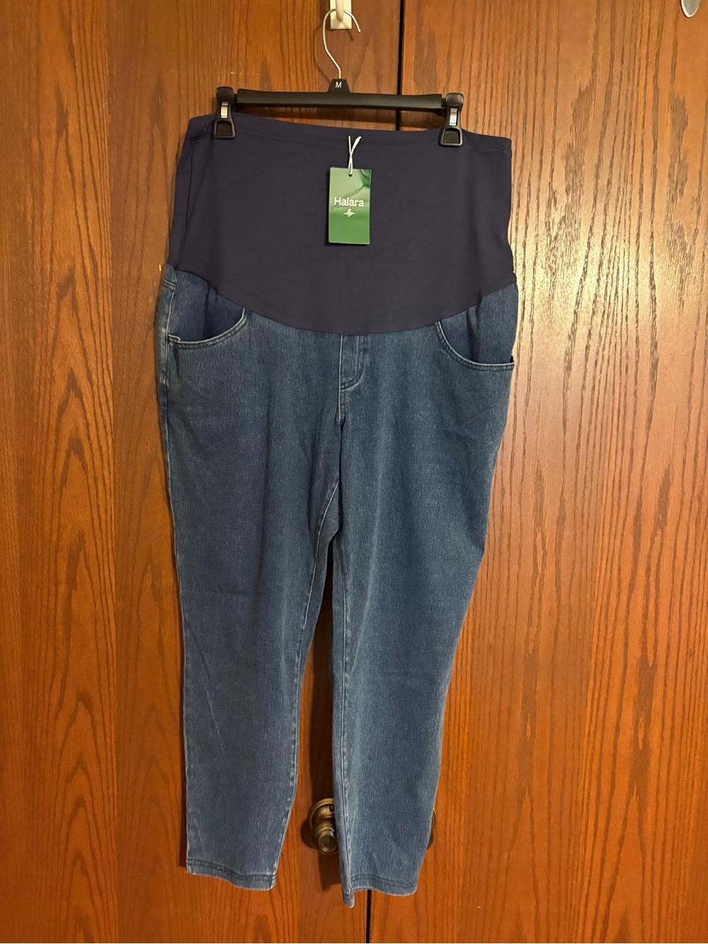 HALARA Navy Panel Blue Denim Maternity Jeggings XL 7/8